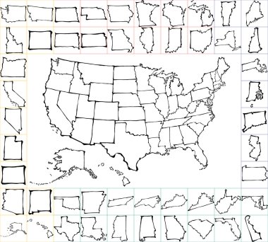 USA map with states. brush strokes. clipart