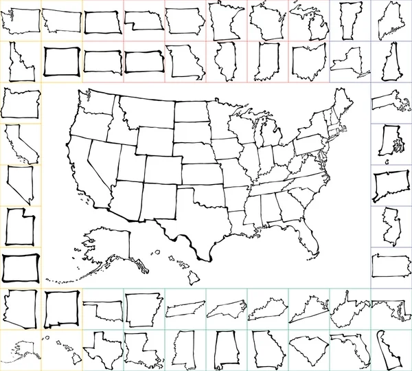 USA map with states. brush strokes. — Stock Vector