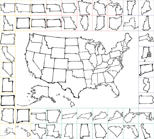 USA map with states. brush strokes.