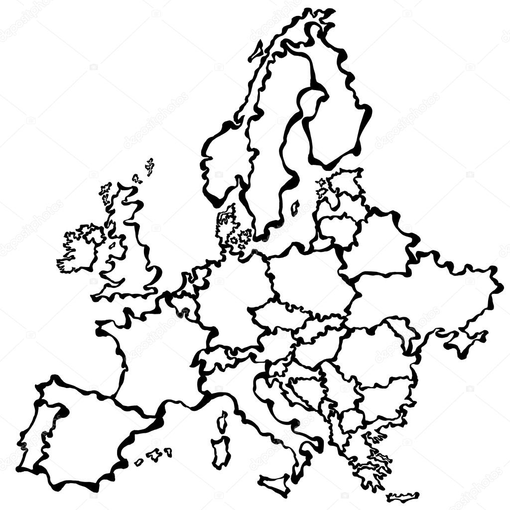 Vector drawing map of Europe.