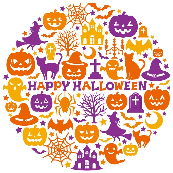 Iconos de Halloween en círculo . — Vector de stock