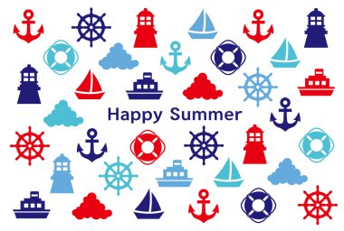 Yaz tebrik kartı. Deniz simgeler.