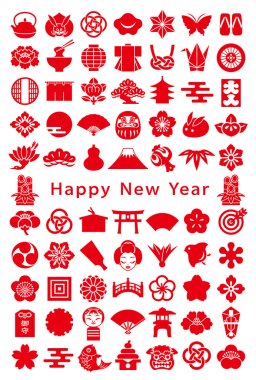 Japanese design icons. new year card. clipart