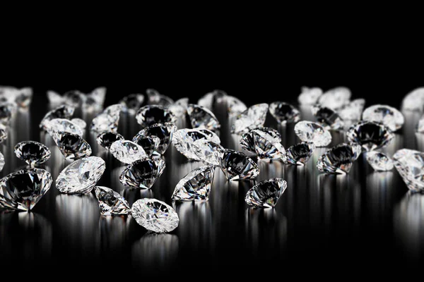 Grand Groupe Diamants Sur Fond Noir Fermer Image — Photo