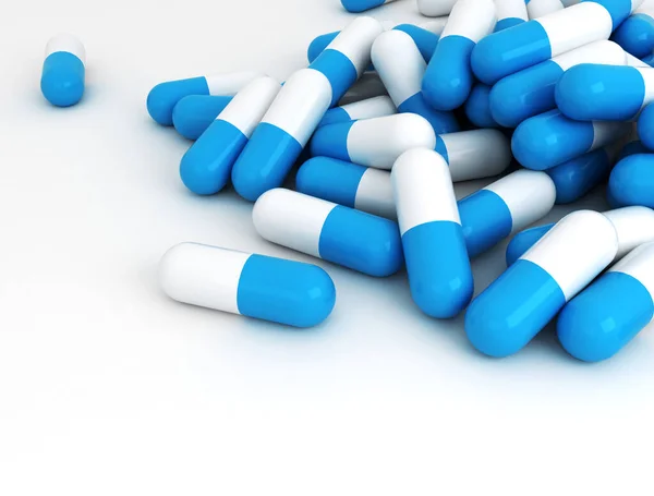 Blå Medicinska Piller Bakgrund Scatter Med Kopieringsutrymme — Stockfoto