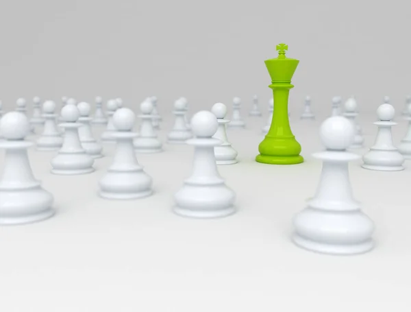 Green Chess King Standing Out Render — Stock Photo, Image