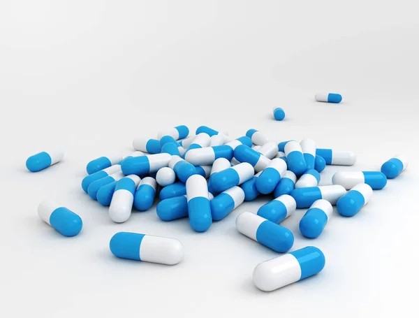 Blue Pills White Medical Background — 스톡 사진