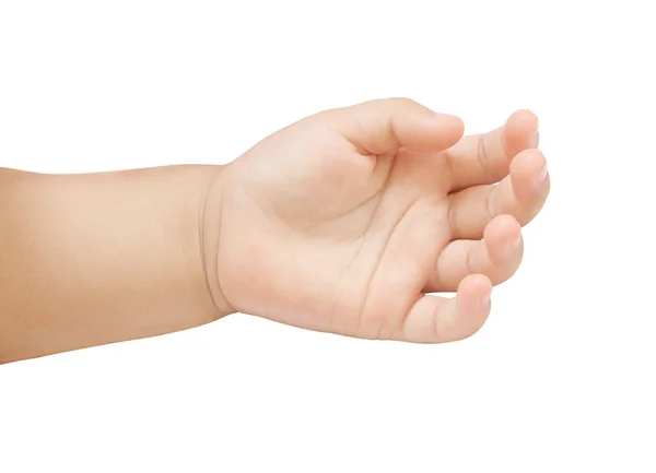 Main de bébé asiatique sur fond blanc . — Photo