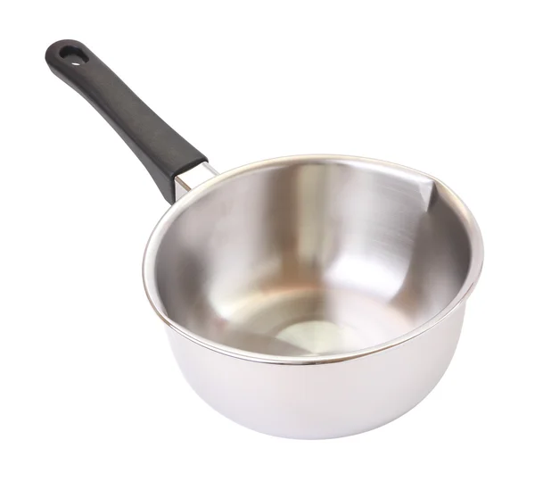 Wide of black handle stainless steel pot on white background. — Stock Photo, Image