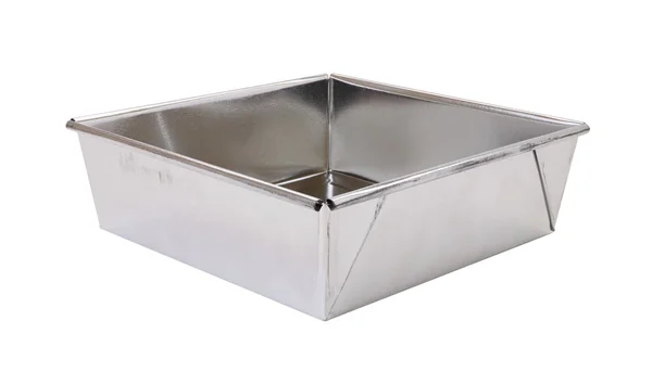 Corner rectangle tin tray for bakery on white background. — Stock Photo, Image