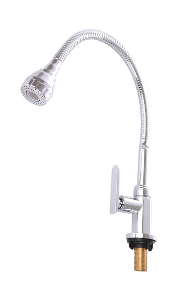 Front of big head kitchen faucet on white background. — Stock Photo, Image