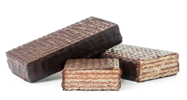 Wafels Chocolade Close Een Witte Achtergrond Geïsoleerd — Stockfoto