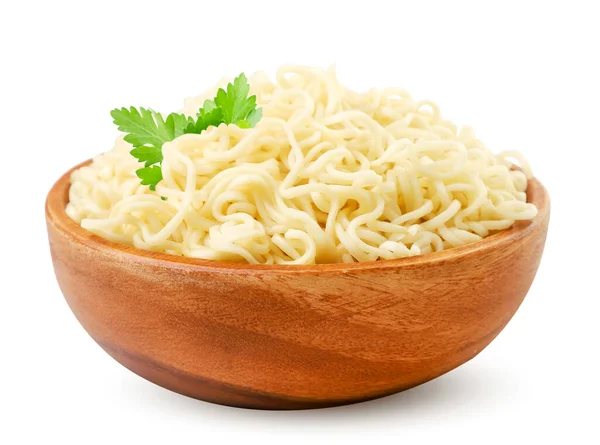 Thin Noodles Wooden Bowl Close White Background Fast Food Isolated — Stock Photo, Image