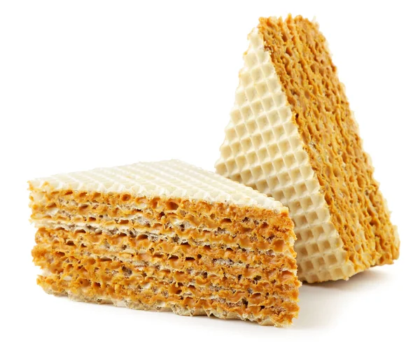 Waffle kek porsiyonları beyaz arka planda. İzole edilmiş