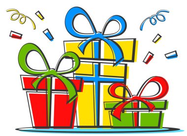 Beyaz arka planda çok renkli hediye kutuları. Noel, doğum günü