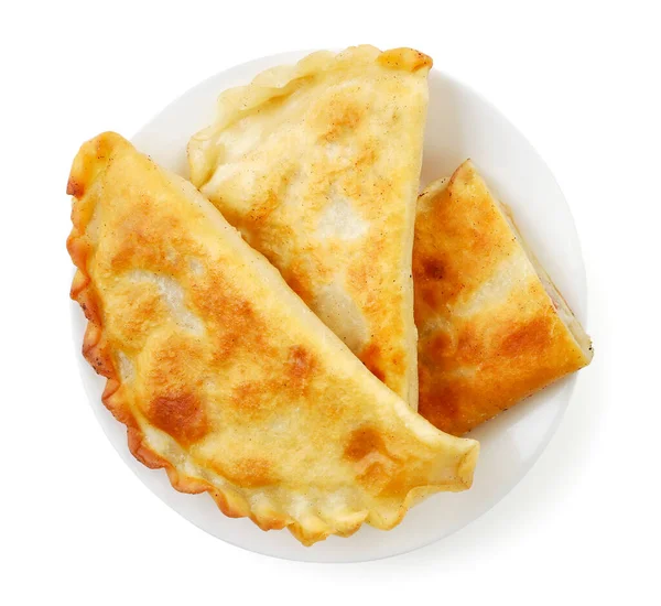 Fried Cheburek Plate Close White Background Isolated Top View — Stock Photo, Image