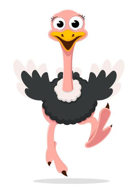 Ostrich Runs Smiles White Background Character — Stock Vector