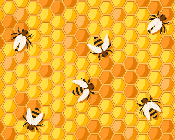 Pszczoły Pełzają Grzebieniach Miodem Widok Góry Kontekst — Wektor stockowy