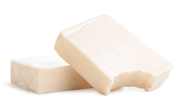 Обработанный Сыр Упаковки Целиком Укушенный Крупным Планом Белом Фоне Isolated — стоковое фото