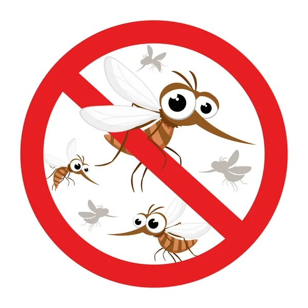 Mosquitos Detrás Una Señal Roja Stop Sobre Fondo Blanco Aislado — Archivo Imágenes Vectoriales