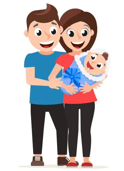 Parents Mom Dad Hug Newborn White Background Character — Stock Vector