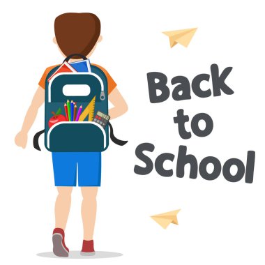 Sırt çantalı öğrenci okula gidiyor, mesajlaşmak için. Okula geri dön.