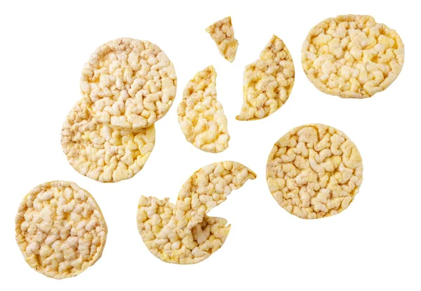 Corn Crispbreads Fly Close White Background Cut Out Crispbreads Isolated — Stock Photo, Image