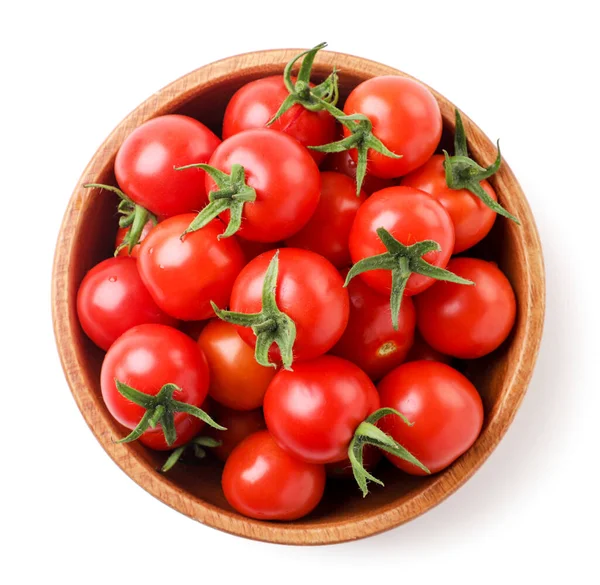 Cherry Tomatoes Plate Close White Background Isolated Top View — Foto Stock