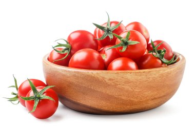 Cherry tomatoes in a plate close-up on a white background. Isolated