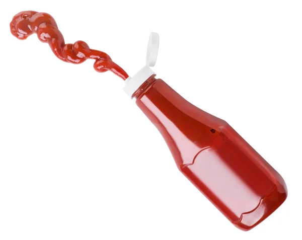 Ketchup Flies Out Bottle Close White Background Cut Isolated —  Fotos de Stock