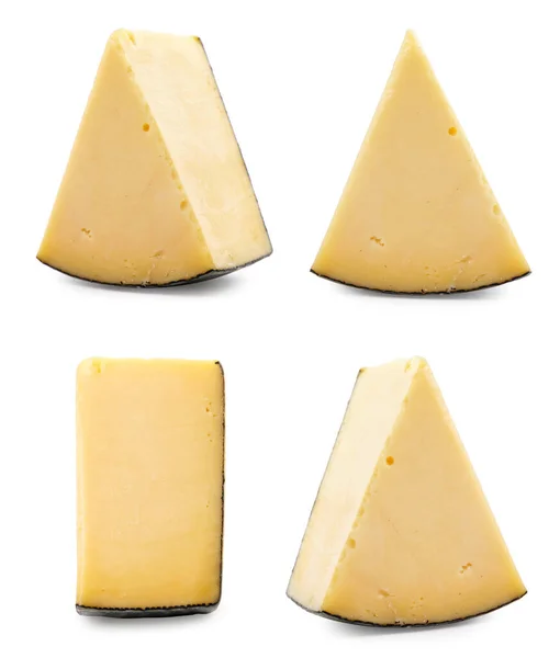 Conjunto Piezas Triangulares Queso Primer Plano Sobre Fondo Blanco Aislado —  Fotos de Stock