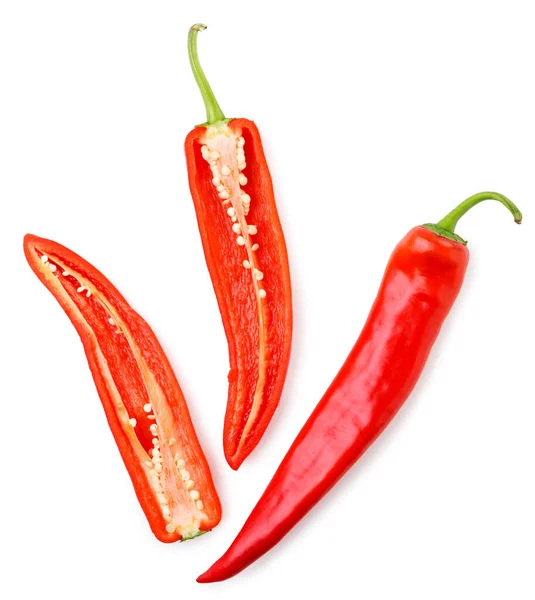 Red Sweet Thin Pepper Whole Half Close White Background Isolated — Stock Photo, Image