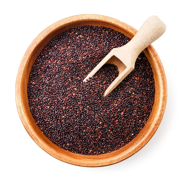 Black Quinoa Plate Scoop Close White Background Isolated Top View — Stock Photo, Image