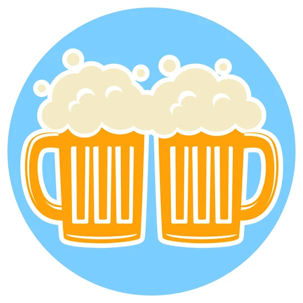 Dos Vasos Cerveza Con Silueta Espuma Sobre Fondo Azul Oktoberfest — Vector de stock