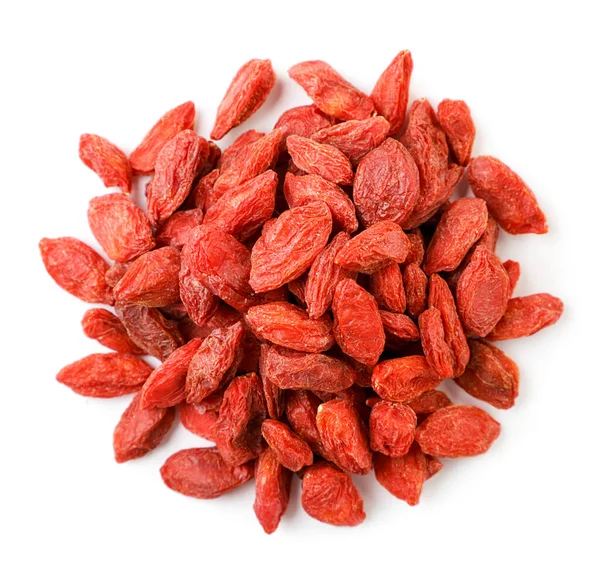 Dry Goji Berries Heap Close White Background Isolated Top View — Stock Photo, Image