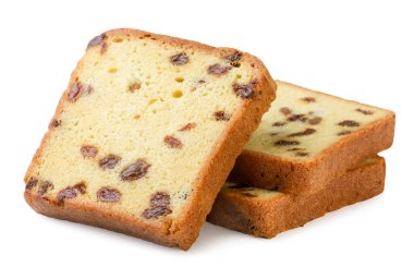 Kuru üzümlü kek beyaz arka plana yakın. İzole edilmiş