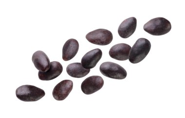 Çikolatadaki ayçiçeği tohumları beyaz arka planda uçar. İzole edilmiş