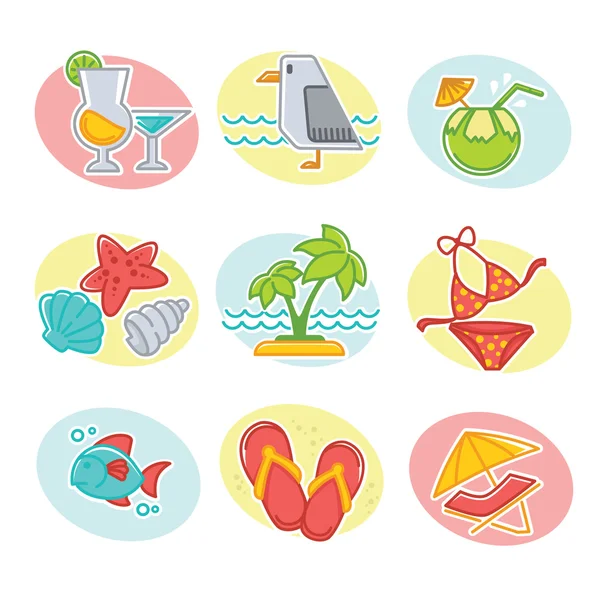Happy summer time, vector collection of symbols, emblems and ico — Stock Vector