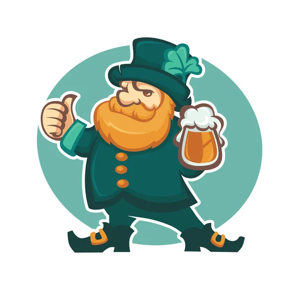 Cute leprechaun illustration with draft beer for your St. Patric — Stock Vector