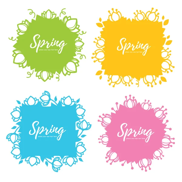 Bright and simple floral spring frames and template, line art — Stock Vector