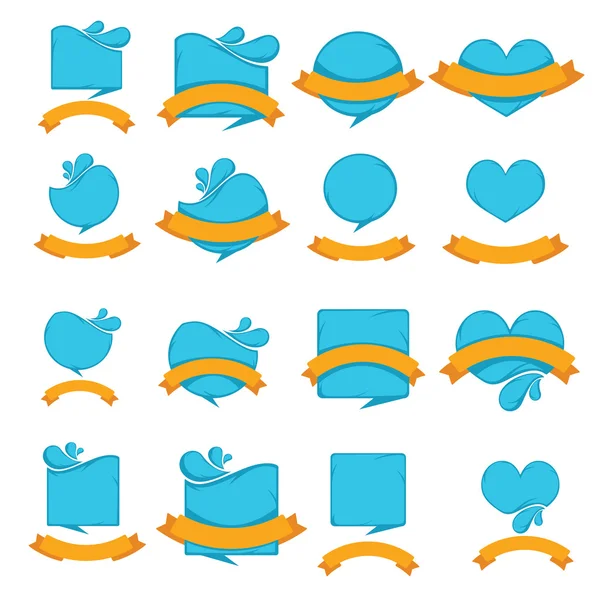 Blue stickers and orange flags, water badges collection — Stock Vector