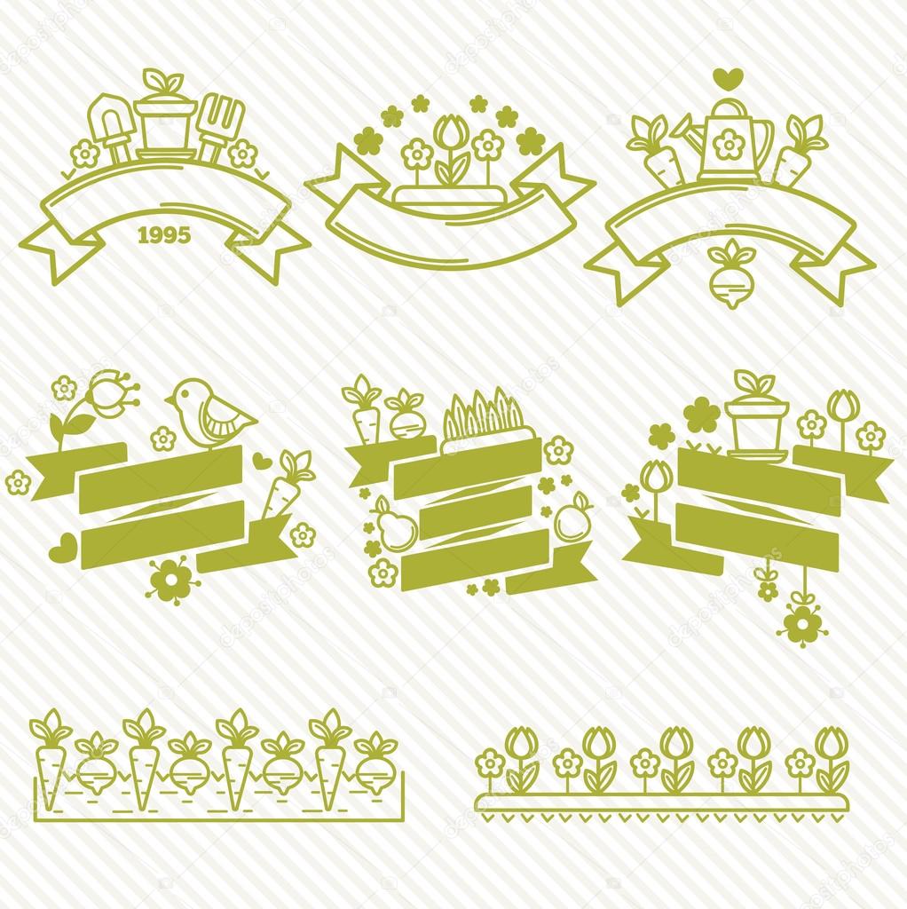 Linear farm and gardening logo badges and templates collection