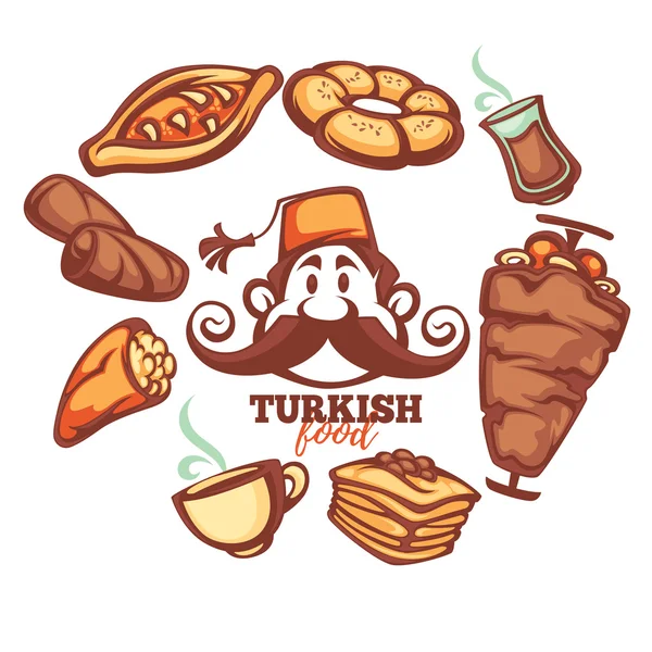 Turkisk mat, cartton insamling för din meny — Stock vektor