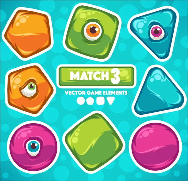 Match 3, éléments vectoriels de dessin animé pour votre propre jeu mobile — Image vectorielle