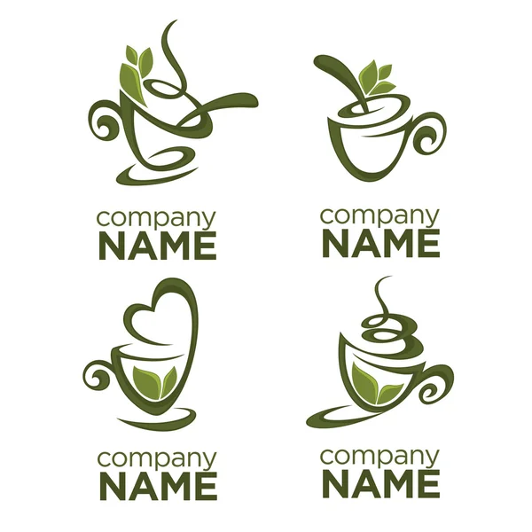 Травяной зеленый чай, векторная коллекция логотипа, символов и эмблем — стоковый вектор