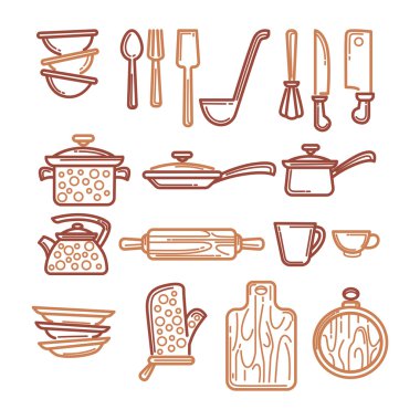 dish,  pans and other kitchen stuff, vector linear collection clipart