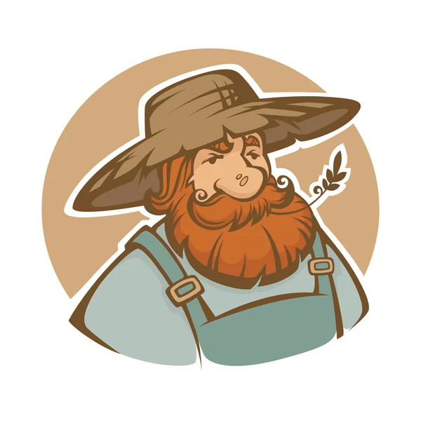 Old cartoon farmer, vector potrait — Stock Vector