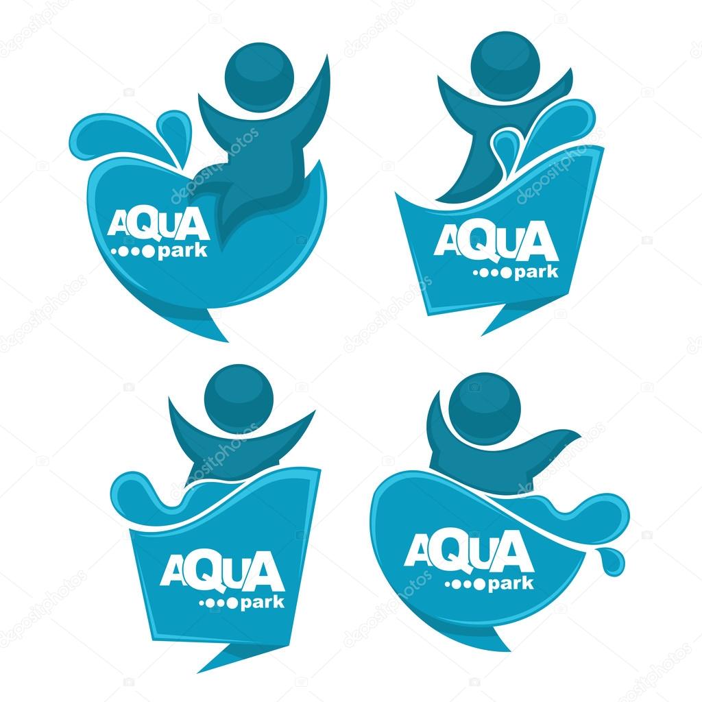 Vector collection of aqua park and swimming actions logo, emblem and symbols