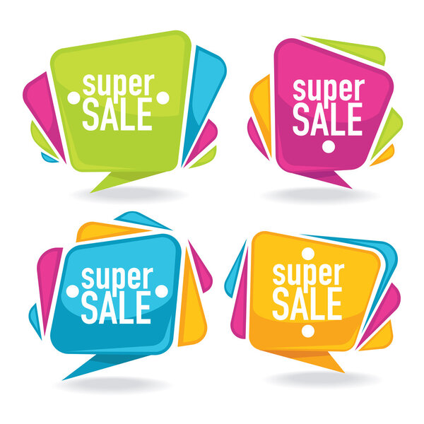 super sale, vector collection of bright discount bubble tags, ba