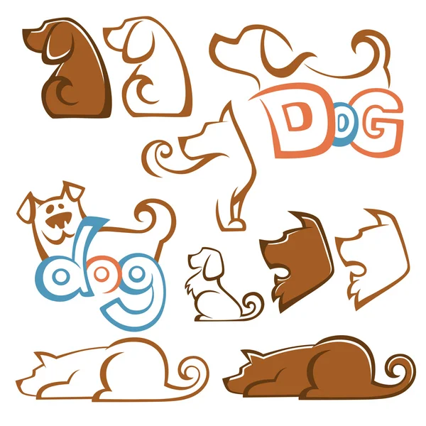 Hewan peliharaan yang indah, vektor koleksi gambar anjing untuk logo Anda atau em - Stok Vektor